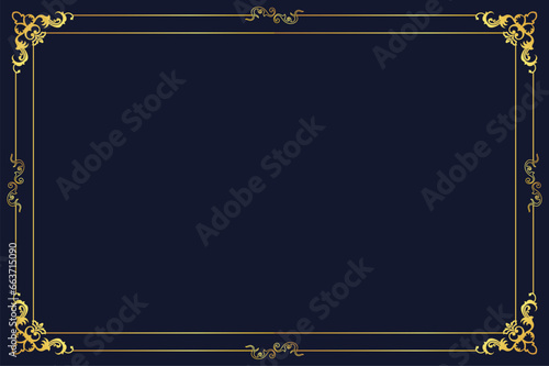 golden vintage border Elegant background, navy blue
