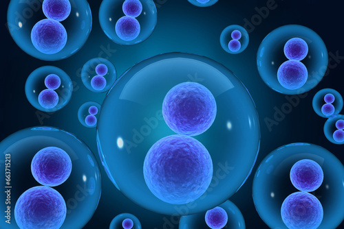 Human cells anatomy blue color. 3d illustration..