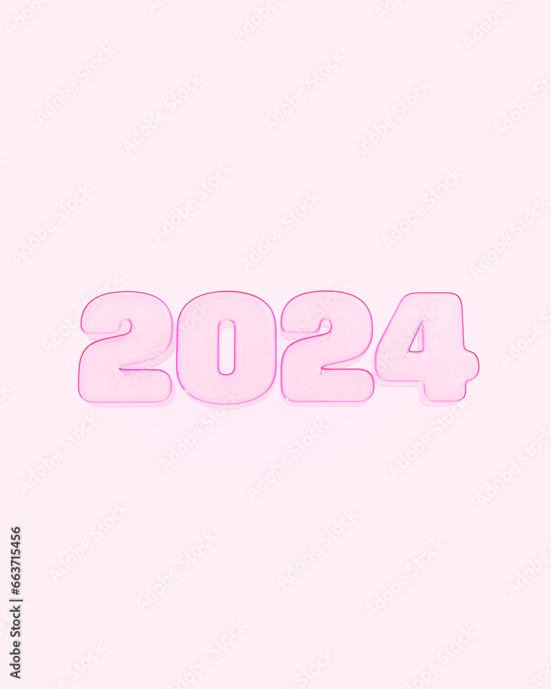 Pink new year 2024 background bubble gum pink typography celebration decoration creative simple playfulness 3d illustration render digital rendering Pink new year 2024 background bubble gum pink typography celebration decoration creative simple playfulness 3d illustration render digital rendering