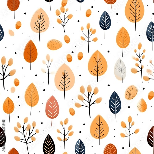 Seamless minimalisitc hand drawn Orange autumn leaves background  fall leaf seamless pattern  white background. Generative AI