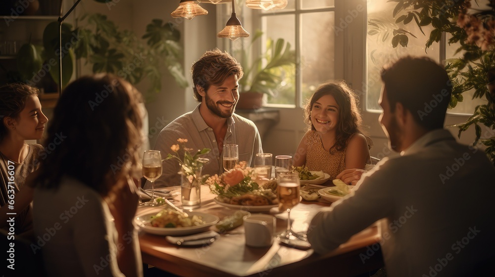 Group Of Friends Eating Together In A House Group Of Friends Eating Together In A House