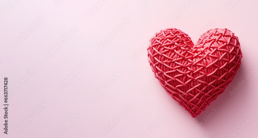 Banner with Valentine's Day red heart on pink background 