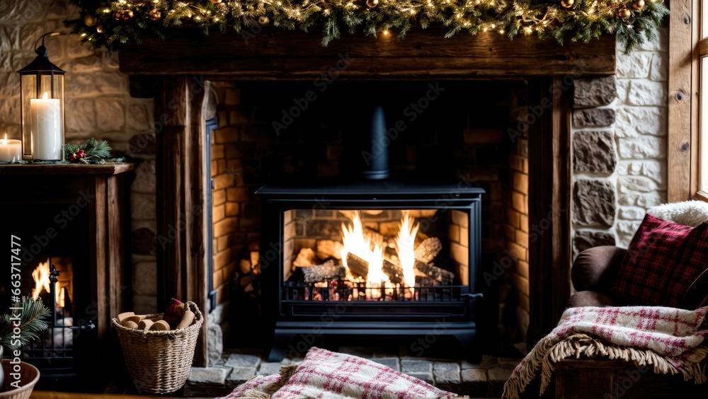 Christmas xmas St. nicholas day celebration holiday greeting card background - Decorative fireplace with Christmas stocking socks in living room Christmas xmas St. nicholas day celebration holiday greeting card background - Decorative fireplace with Christmas stocking socks in living room