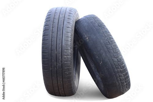 old worn damaged tires isolated on white background