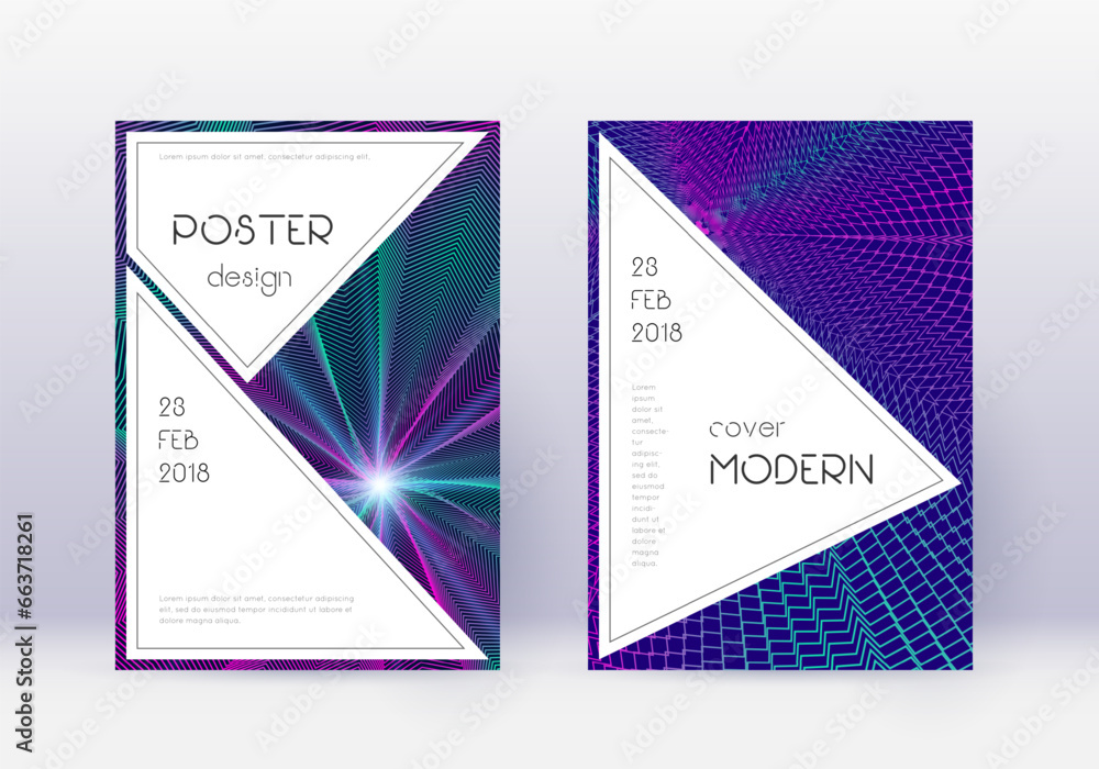 Fototapeta premium Stylish cover design template set. Neon abstract l