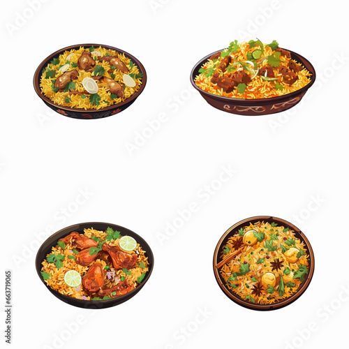 set of biryani watercolor illustrations for printing on baby clothes, pattern, sticker, postcards, print, fabric, and books