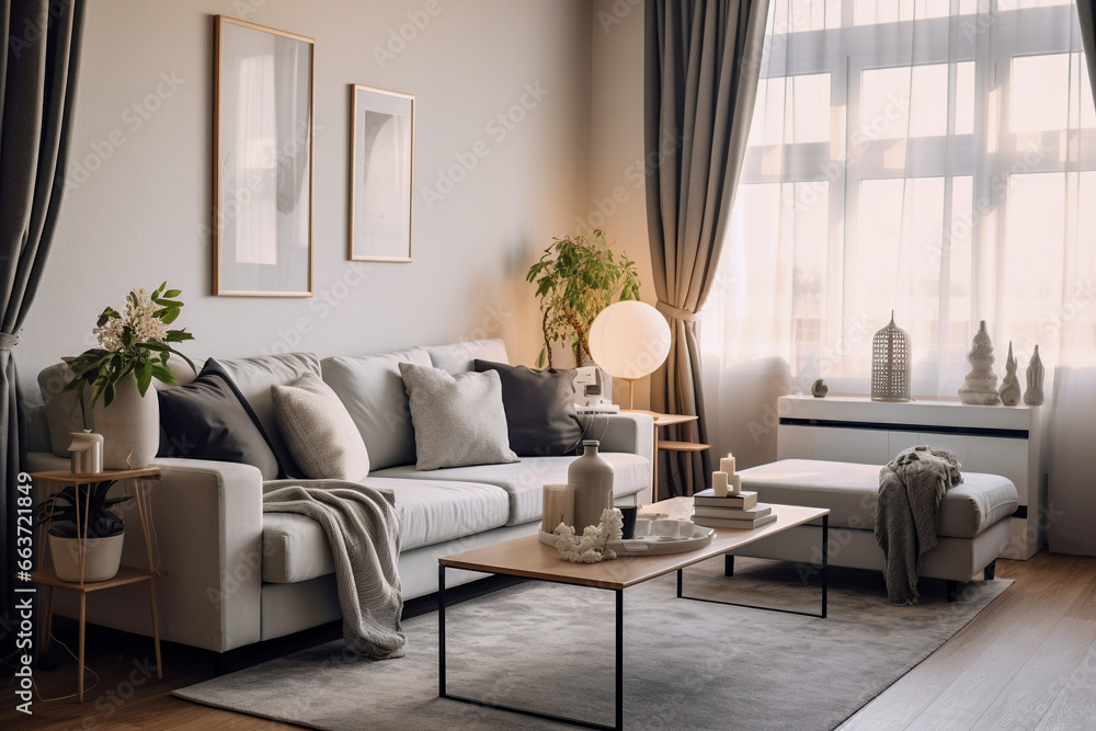 Fototapeta premium Modern minimalistic living room with sofa