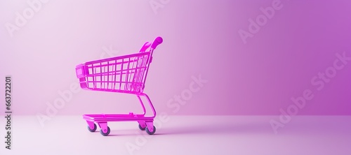 Generative AI, Viva magenta color shopping cart on magenta pink background, minimalistic shop online, free delivery, discounts and sale concept. 