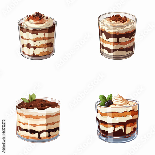set of tiramisu watercolor illustrations for printing on baby clothes, pattern, sticker, postcards, print, fabric, and books