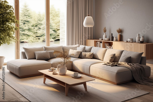 Modern minimalistic living room with sofa