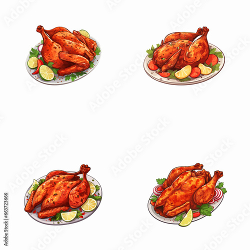 set of tandoori watercolor illustrations for printing on baby clothes, pattern, sticker, postcards, print, fabric, and books