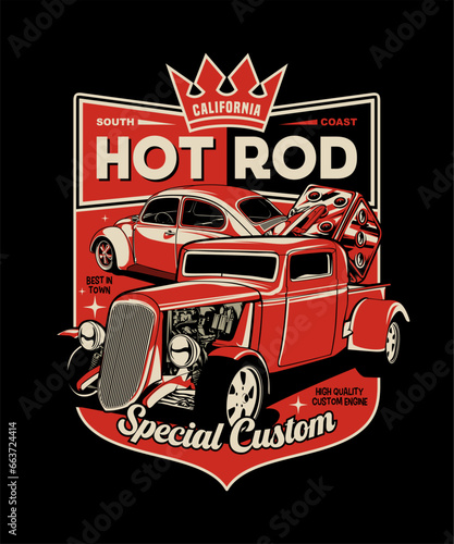 California Hot Rod. Vintage Vehicle Vector Style.