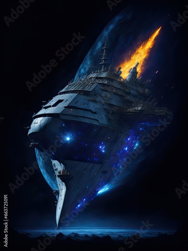 Space battleship came out of portal