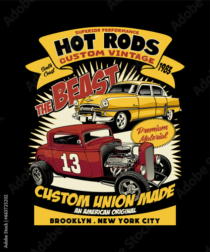 Hot Rod Custom Vintage. Vintage Vehicle Vector Style.
