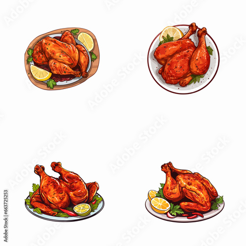 set of tandoori watercolor illustrations for printing on baby clothes, pattern, sticker, postcards, print, fabric, and books
