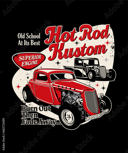 Hot Rod Kustom. Vintage Vehicle Vector Style.