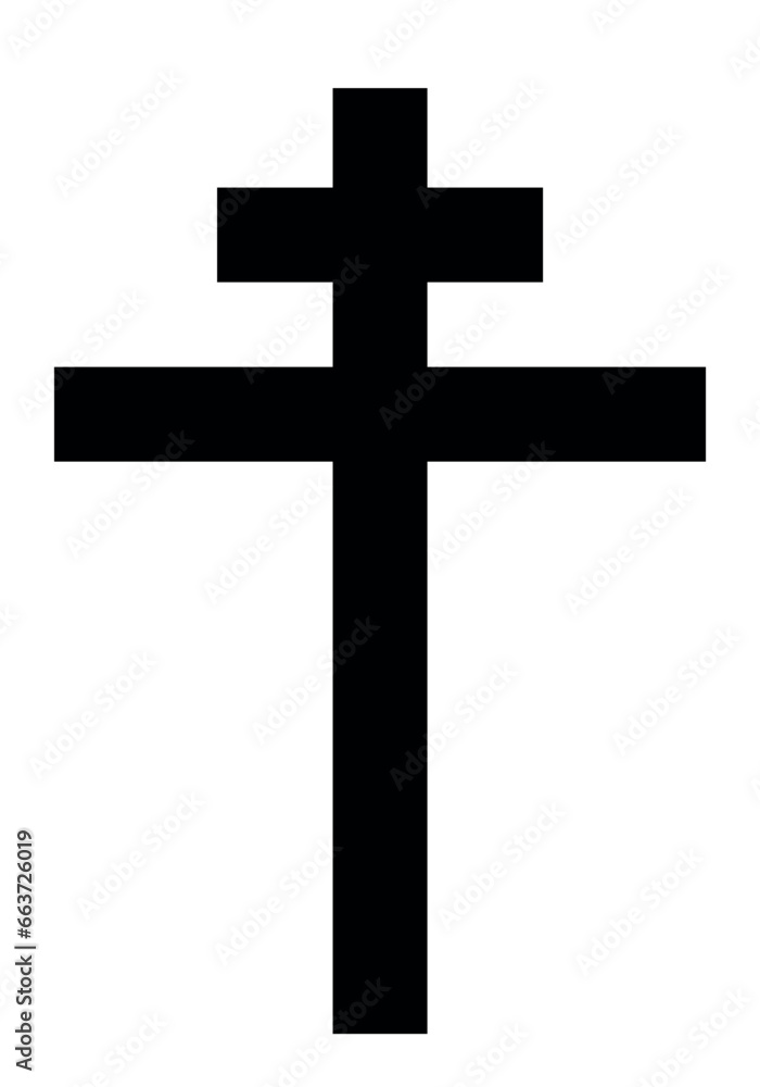 Patriarchal cross, black and white vector silhouette illustration of religious Christian cross shape, isolated on white