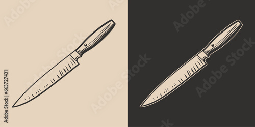 Set of vintage knifes butchery blade weapon  steel metal. Can be used for restaurant food menu emblem logo. Graphic Art. Vector. Hand drawn element in engraving