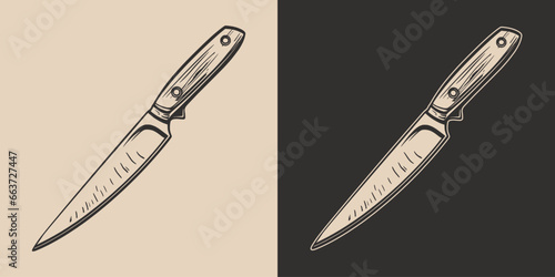 Set of vintage knifes butchery blade weapon  steel metal. Can be used for restaurant food menu emblem logo. Graphic Art. Vector. Hand drawn element in engraving