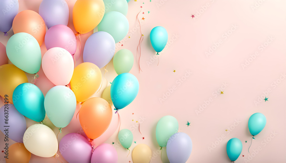Bunch of many bright colorful balloons and space for text against colored cute background Bunch of many bright colorful balloons and space for text against colored cute background