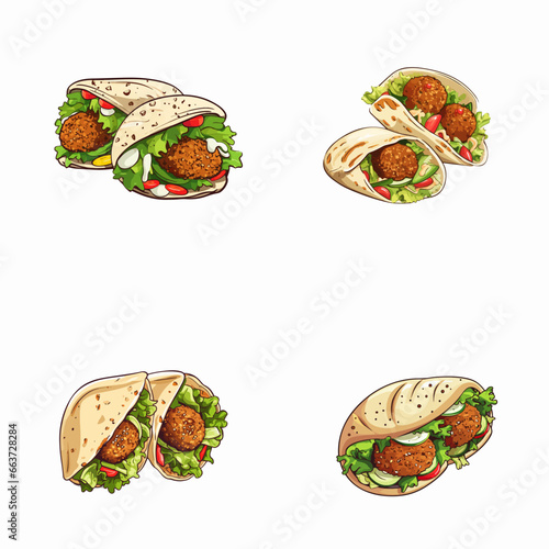set of falafel watercolor illustrations for printing on baby clothes, pattern, sticker, postcards, print, fabric, and books