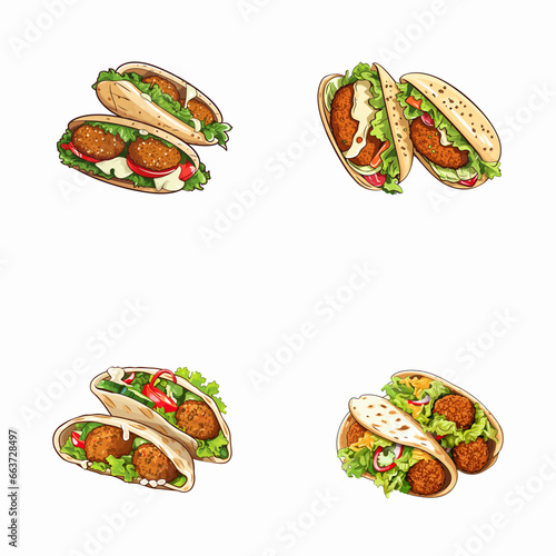 set of falafel watercolor illustrations for printing on baby clothes, pattern, sticker, postcards, print, fabric, and books