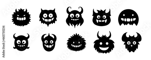 Halloween monster face emoji icon silhouette isolated on white background. Vector illustration