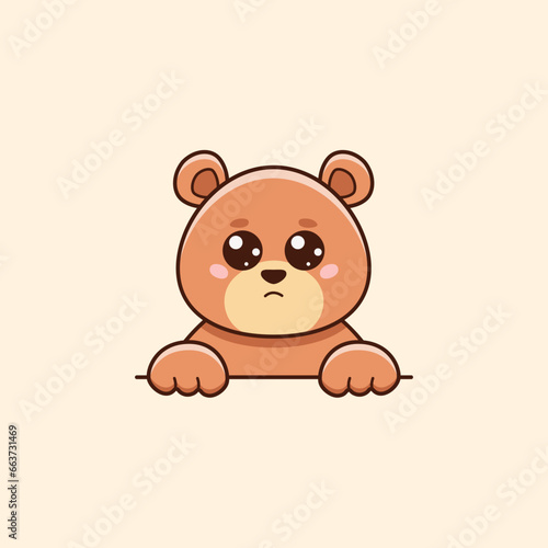 Cute brown bear with pleading look in cartoon style. Vector flat illustration