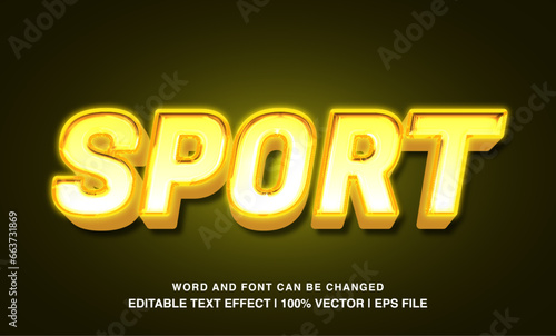 Sport editable text effect template, 3d bold yellow neon glossy futuristic style typeface, premium vector