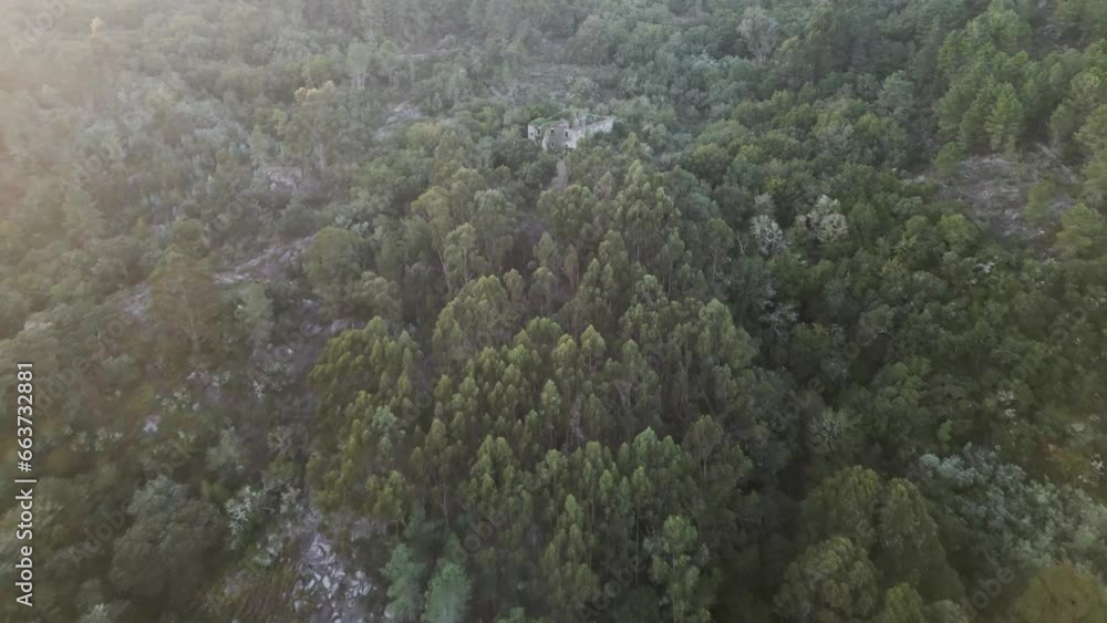 Aerial establish dolly of monasterio santa comba de naves, ourense, galicia, spain Aerial establish dolly of monasterio santa comba de naves, ourense, galicia, spain