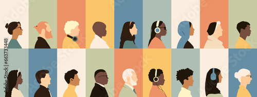 Icons of different people. Modern color design.