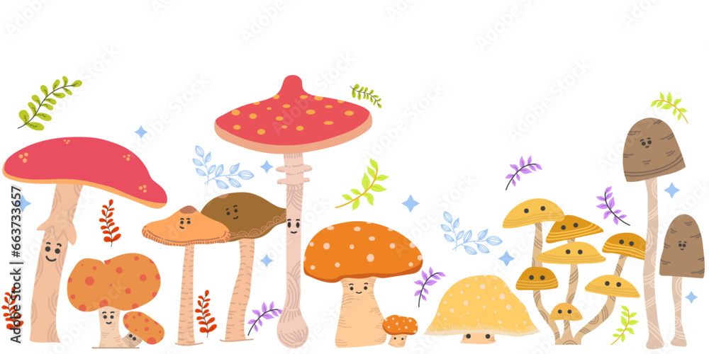 happy cute mushroom set vector isolated happy cute mushroom set vector isolated
