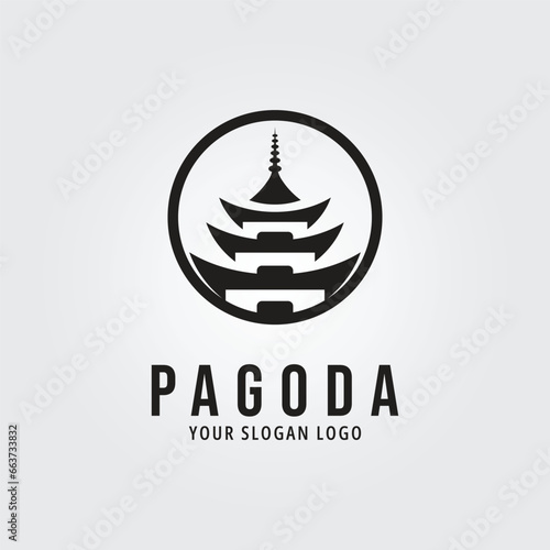 pagoda temple with sunburst logo vector symbol illustration design, minimalist pagoda temple