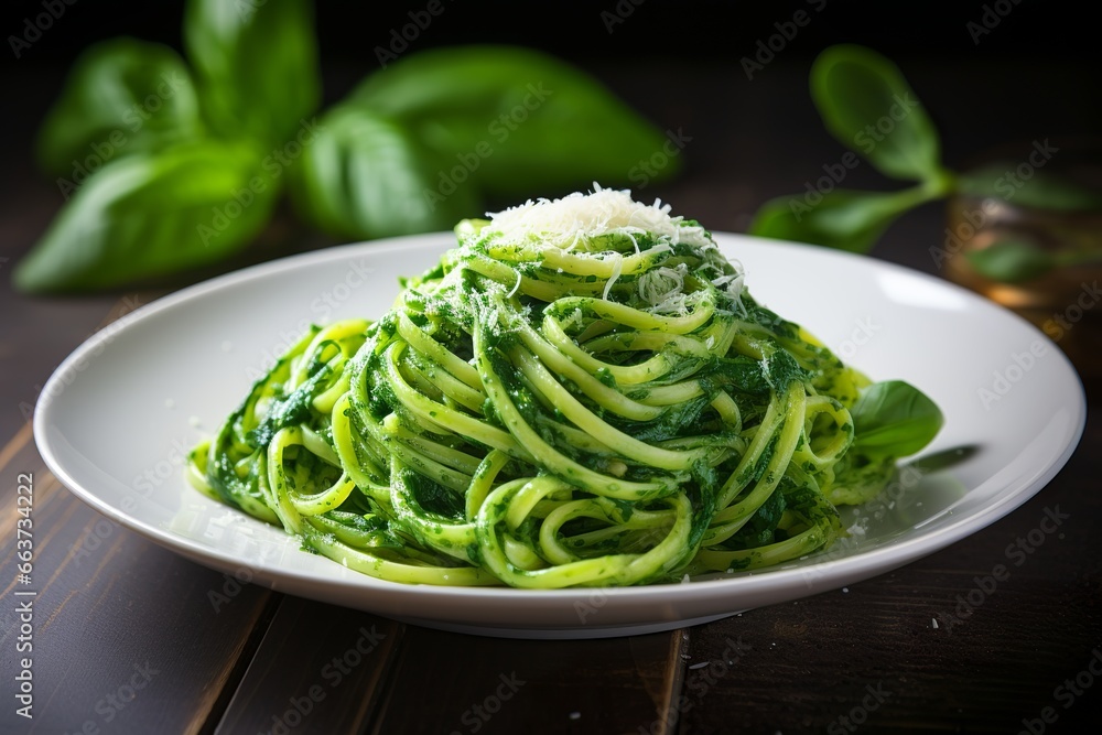 fresh spinach spaghetti with grated parmesan