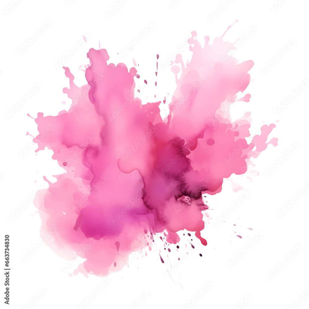 Watercolor pink splash or splatter isolated, Generative AI