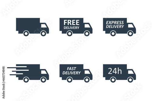 fast delivery truck icon set, express delivery van