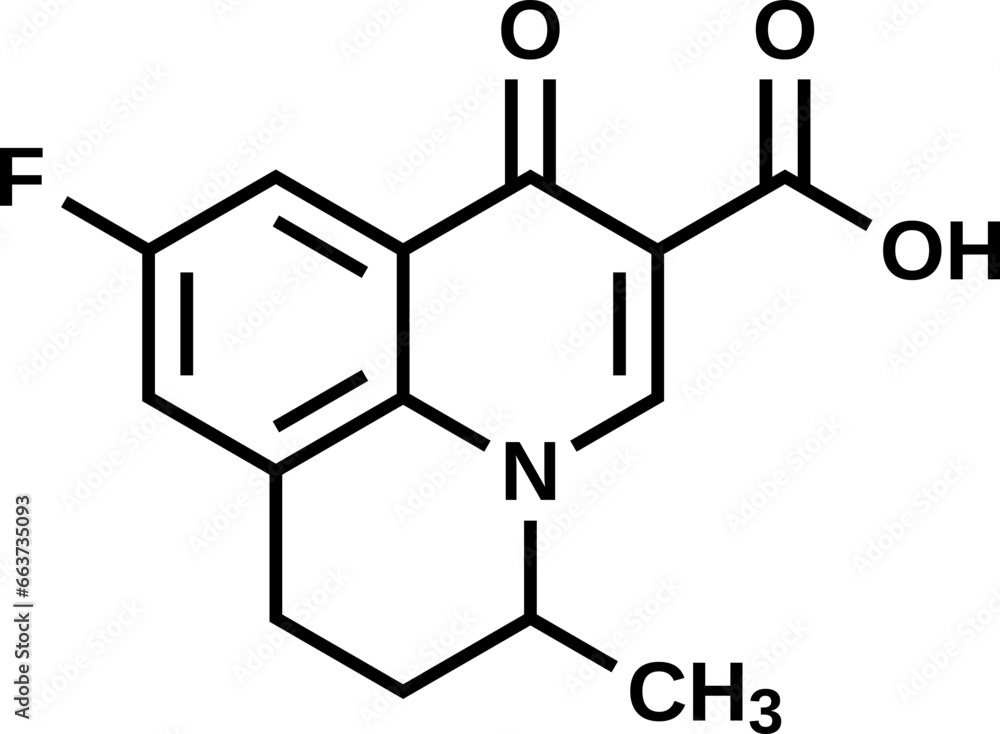 Flumequine structural formula, vector illustration Flumequine structural formula, vector illustration