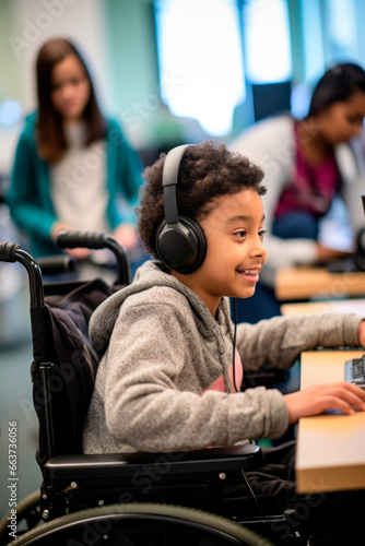 student using adaptive learning tools and assistive technology. AI generative.