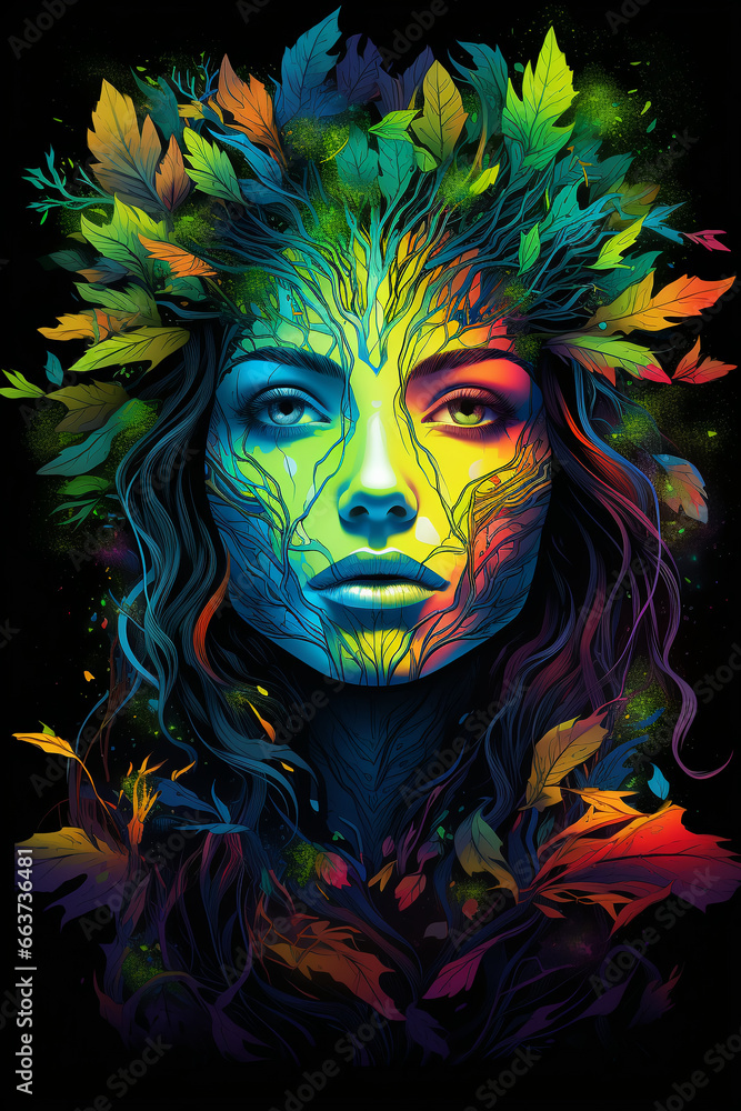 3D colorful print for printing on a T-shirt Graphic image of a portrait of a beautiful girl