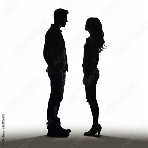 silhouette guy, girl two black and white 