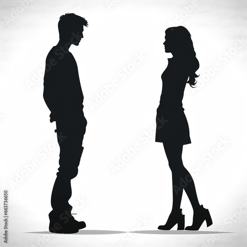 silhouette guy, girl two black and white 