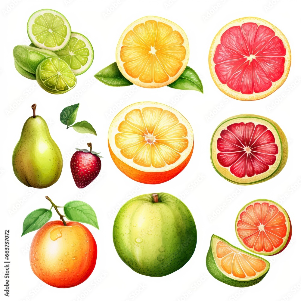 Berries and fruits on white background Berries and fruits on white background