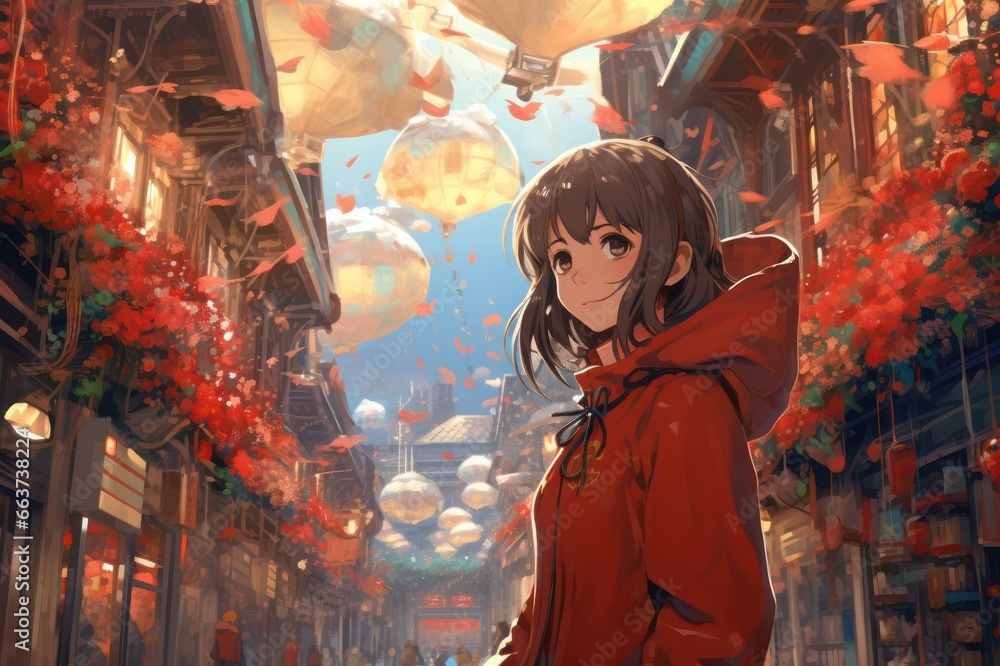 Naklejka premium cute cartoon anime girl illustration