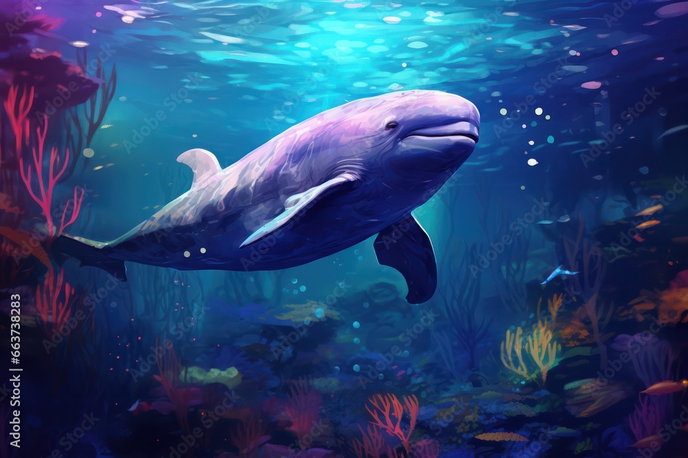 Fototapeta premium beluga neon blue underwater background