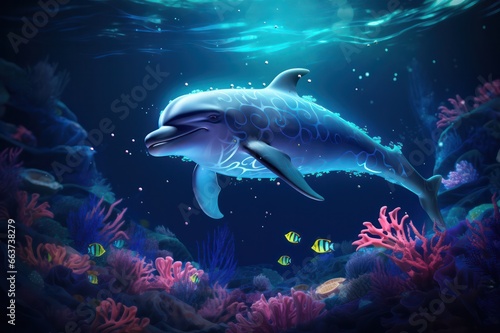 beluga neon blue underwater background © Dina