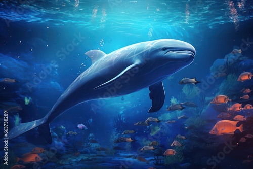 beluga neon blue underwater background