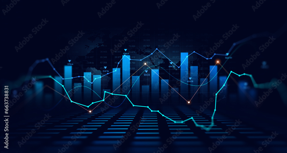Digital financial chart indicators, stock market business and exchange financial growth graph. - obrazy, fototapety, plakaty 