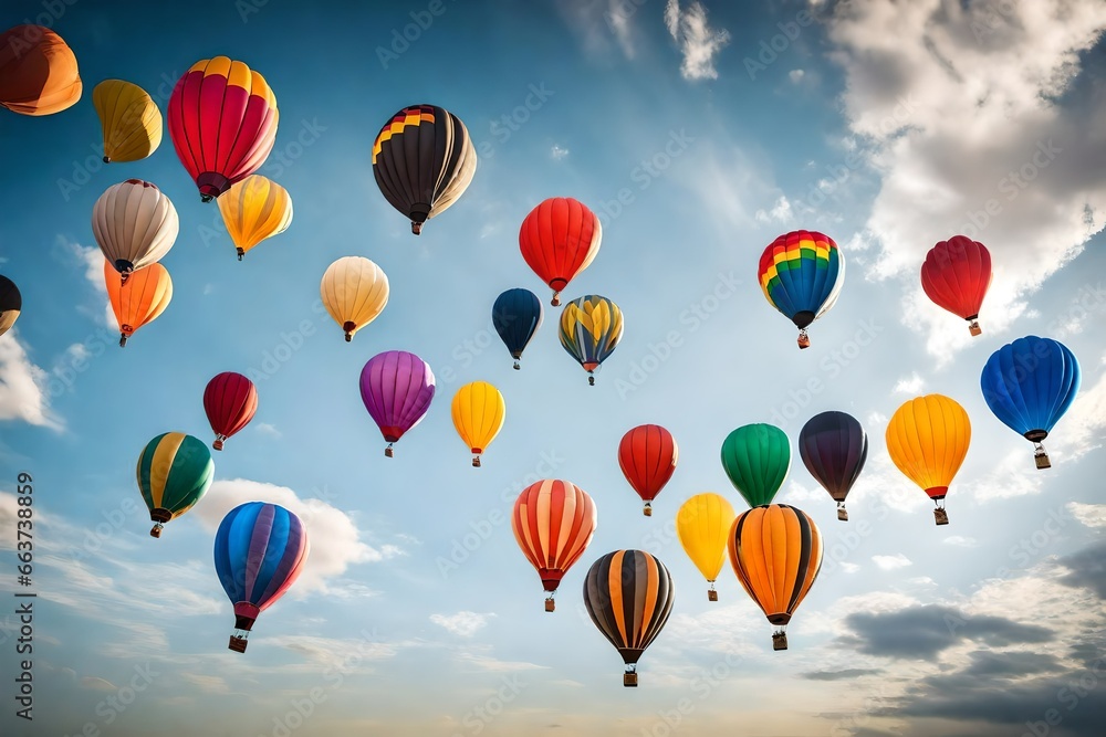 different colorful hot balloons in sky