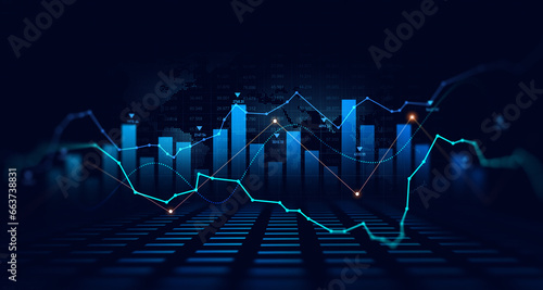 Digital financial chart indicators, stock market business and exchange financial growth graph. photo