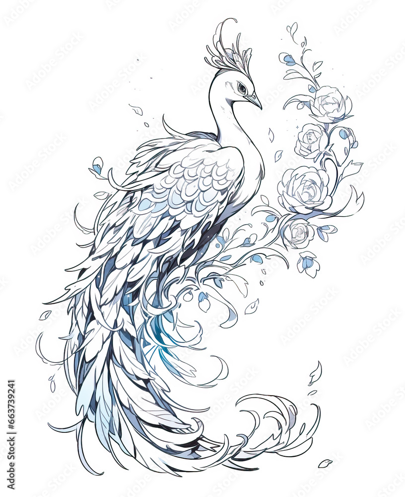 Fototapeta premium Black and white illustration for coloring birds, bird of paradise.